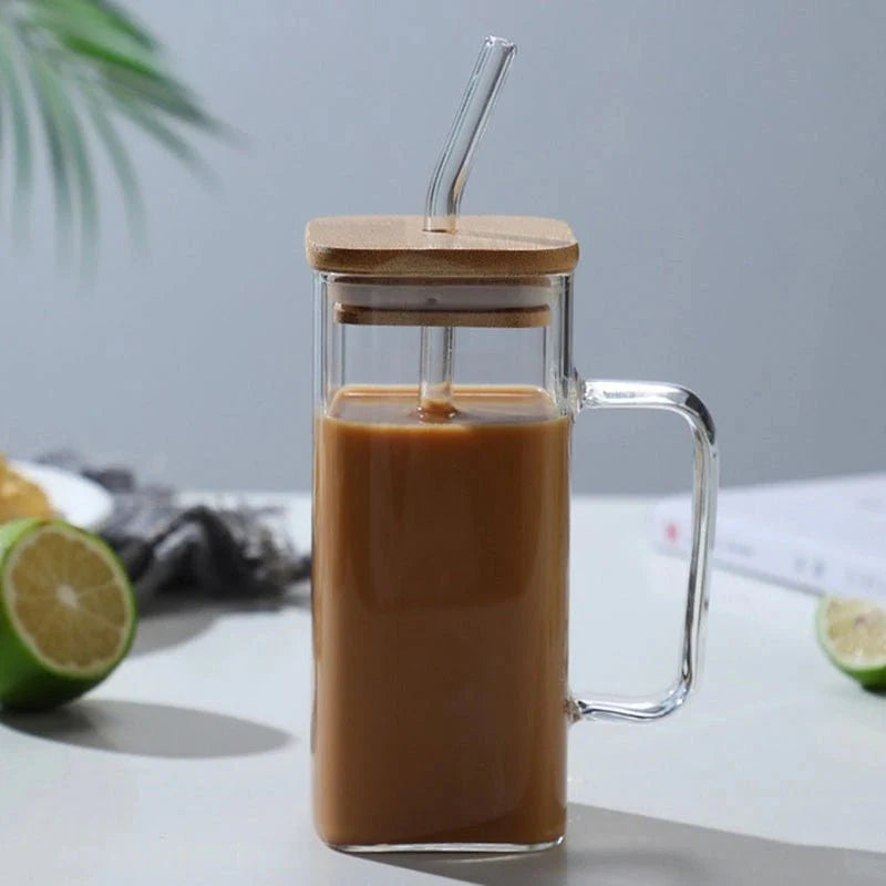 Coffee Mug With Wooden Lid & Straw