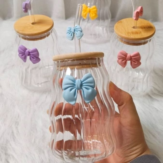 Aesthetic Bow Pinterest Glass Mug With Wooden Lid