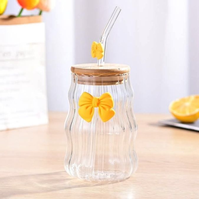 Aesthetic Bow Pinterest Glass Mug With Wooden Lid